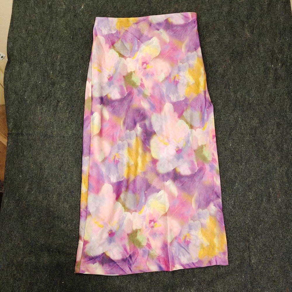 Urban Outfitters Floral Maxi Skirt Purple Watercolor Boho Slit Womens Size S
